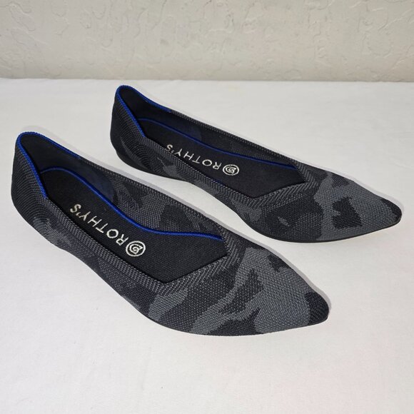 Rothy’s THE POINT Gray And Black Camo Knit Pointed Toe Flats Women's Size 10 W - Picture 2 of 9